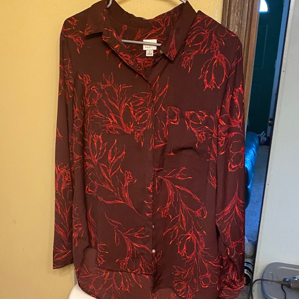 Express Burgundy and Red Floral Shirt
